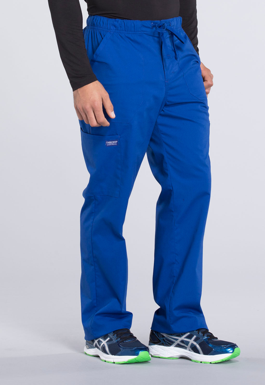 Professionals WW190 Men's Tapered Leg Fly Front Cargo Pants Galaxy Blue Model Image Left Side | Cherokee Workwear