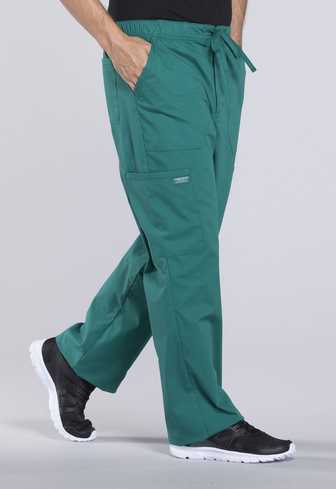 Professionals WW190 Men's Tapered Leg Fly Front Cargo Pants Hunter Green Model Image Left Side | Cherokee Workwear