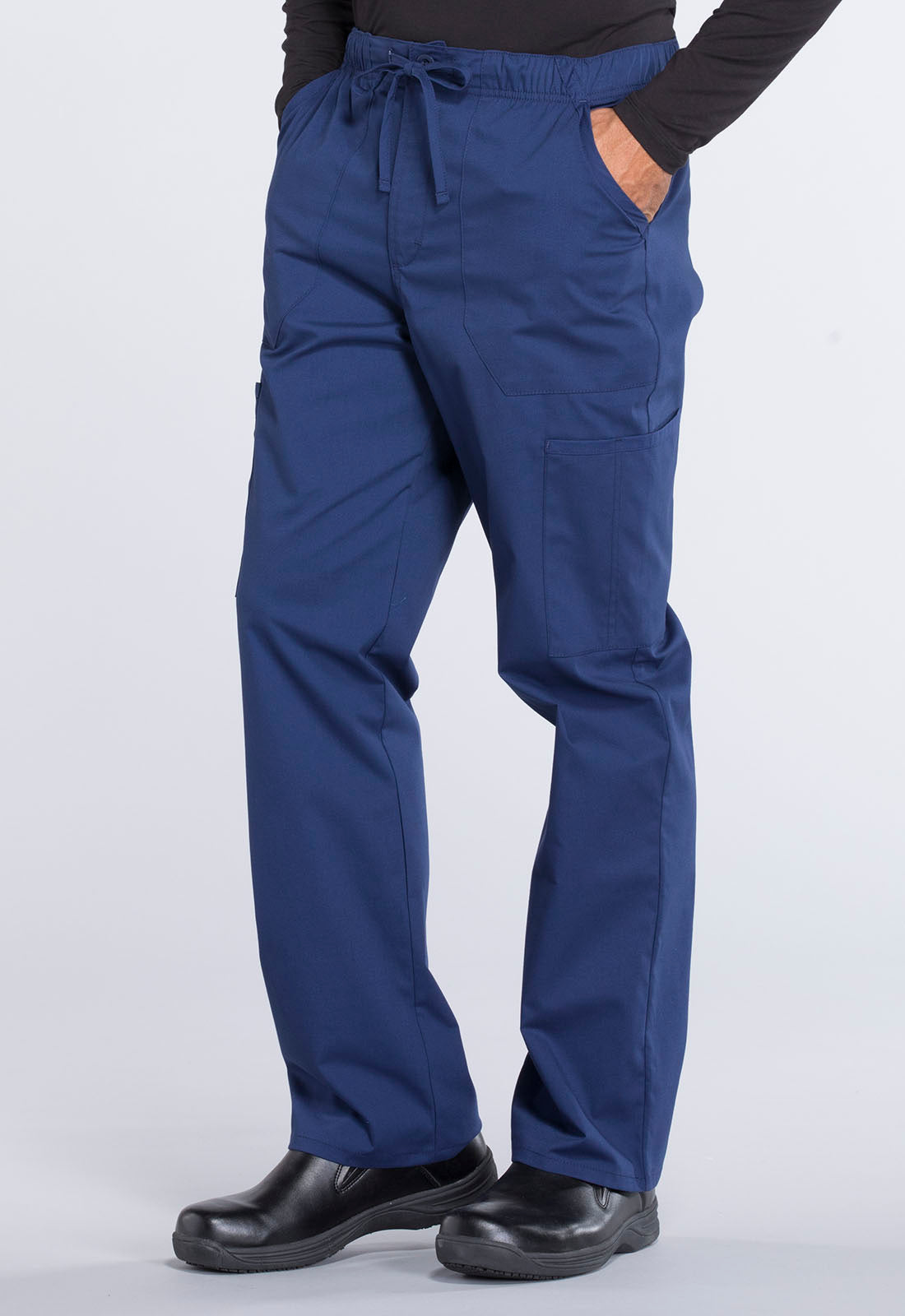 Professionals WW190 Men's Tapered Leg Fly Front Cargo Pants Navy Model Image Right Side | Cherokee Workwear