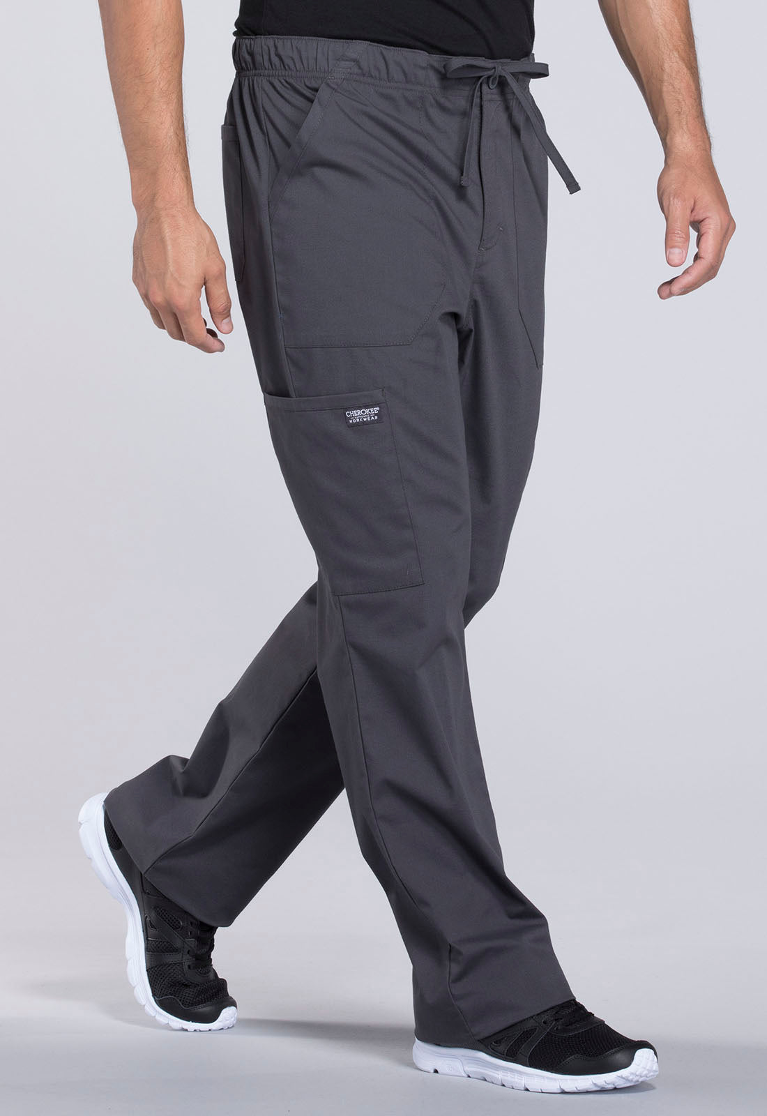 Professionals WW190 Men's Tapered Leg Fly Front Cargo Pants Pewter Model Image Left Side | Cherokee Workwear