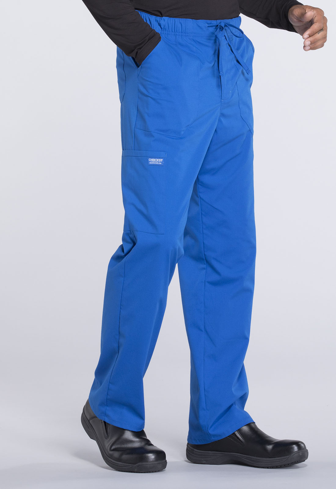 Professionals WW190 Men's Tapered Leg Fly Front Cargo Pants Royal Model Image Left Side | Cherokee Workwear