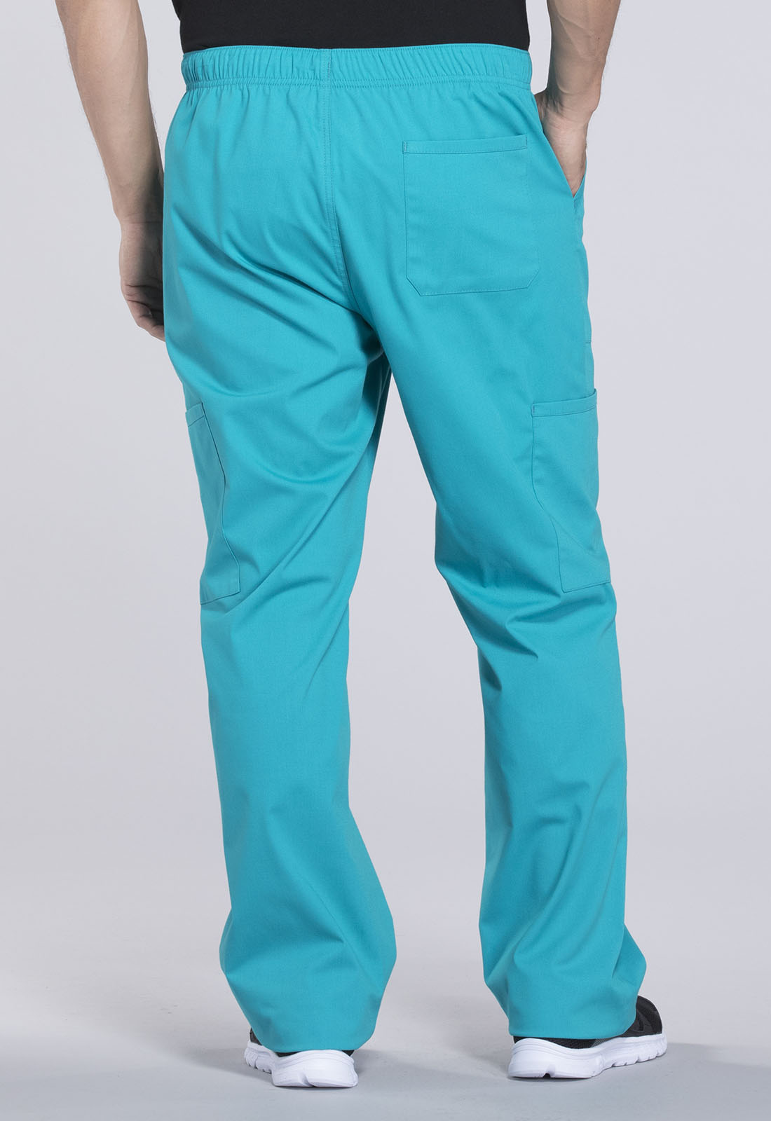 Professionals WW190 Men's Tapered Leg Fly Front Cargo Pants Teal Blue Model Image Back | Cherokee Workwear