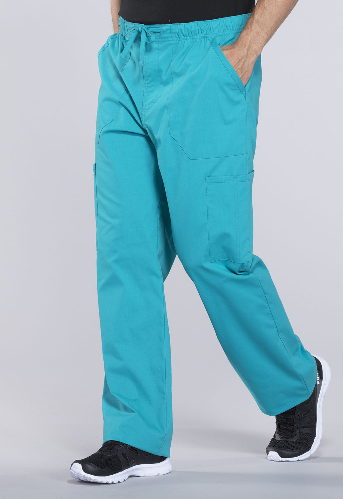 Professionals WW190 Men's Tapered Leg Fly Front Cargo Pants Teal Blue Model Image Right Side | Cherokee Workwear