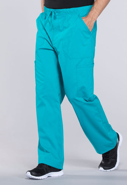 Professionals WW190 Men's Tapered Leg Fly Front Cargo Pants Teal Blue Model Image Right Side | Cherokee Workwear