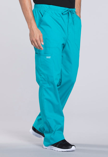 Professionals WW190 Men's Tapered Leg Fly Front Cargo Pants Teal Blue Model Image Left Side | Cherokee Workwear