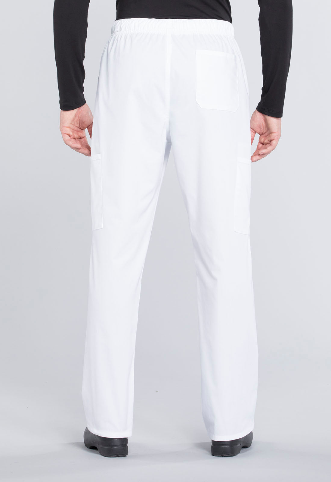 Professionals WW190 Men's Tapered Leg Fly Front Cargo Pants White Model Image Back | Cherokee Workwear