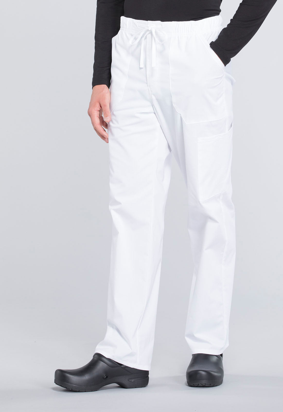 Professionals WW190 Men's Tapered Leg Fly Front Cargo Pants White Model Image Right Side | Cherokee Workwear