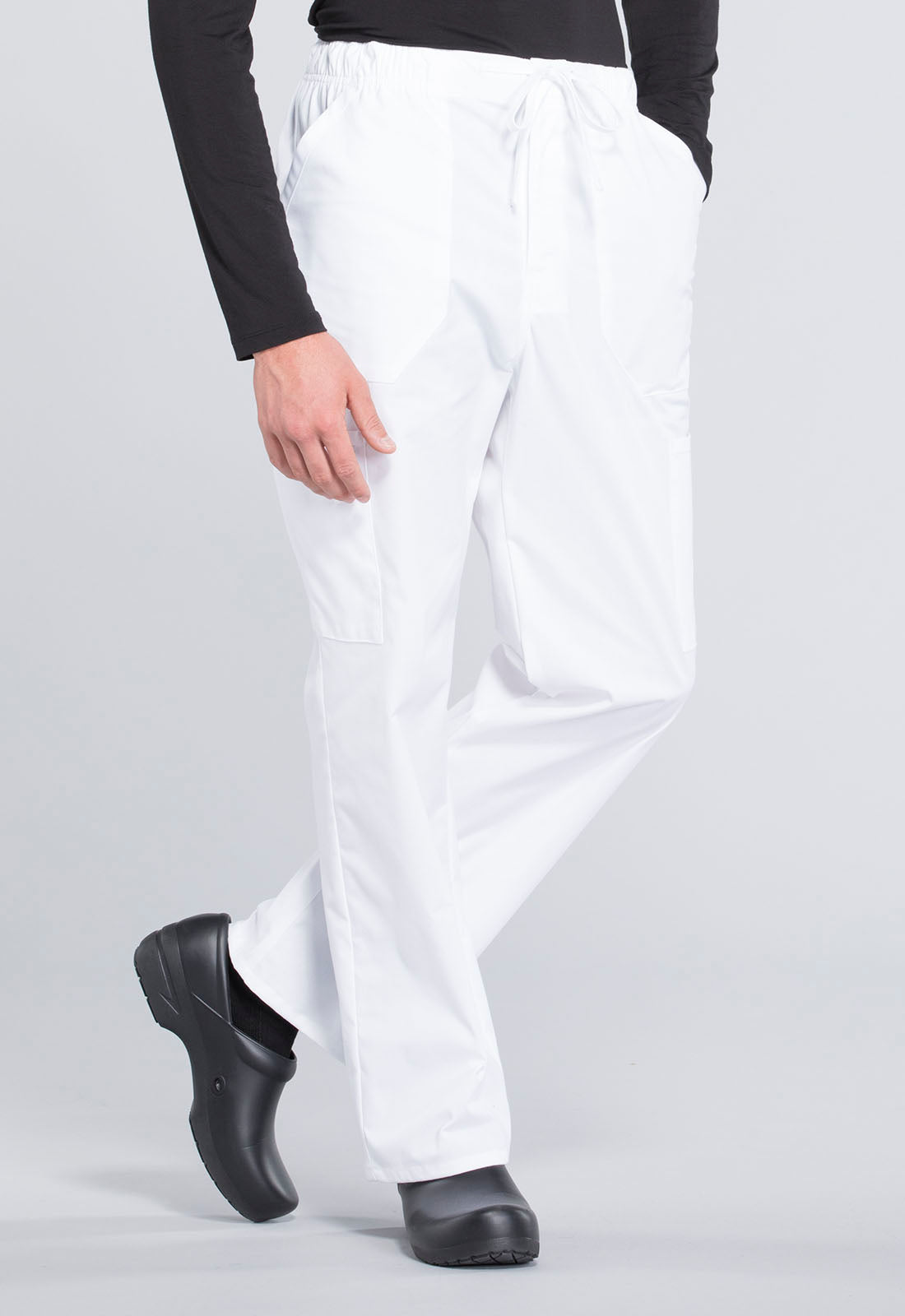 Professionals WW190 Men's Tapered Leg Fly Front Cargo Pants White Model Image Left Side | Cherokee Workwear