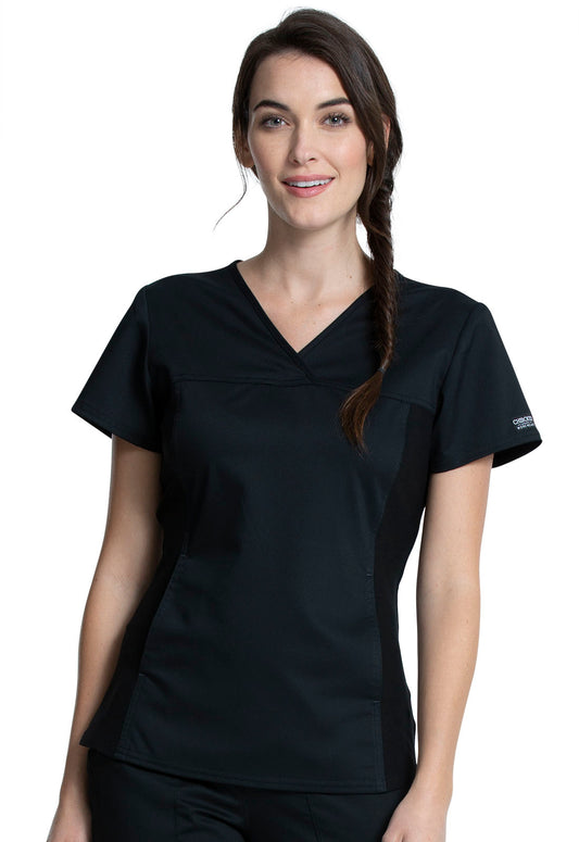 Revolution WW2875 V-Neck Knit Panel Top Black Model Image Front | Cherokee Workwear