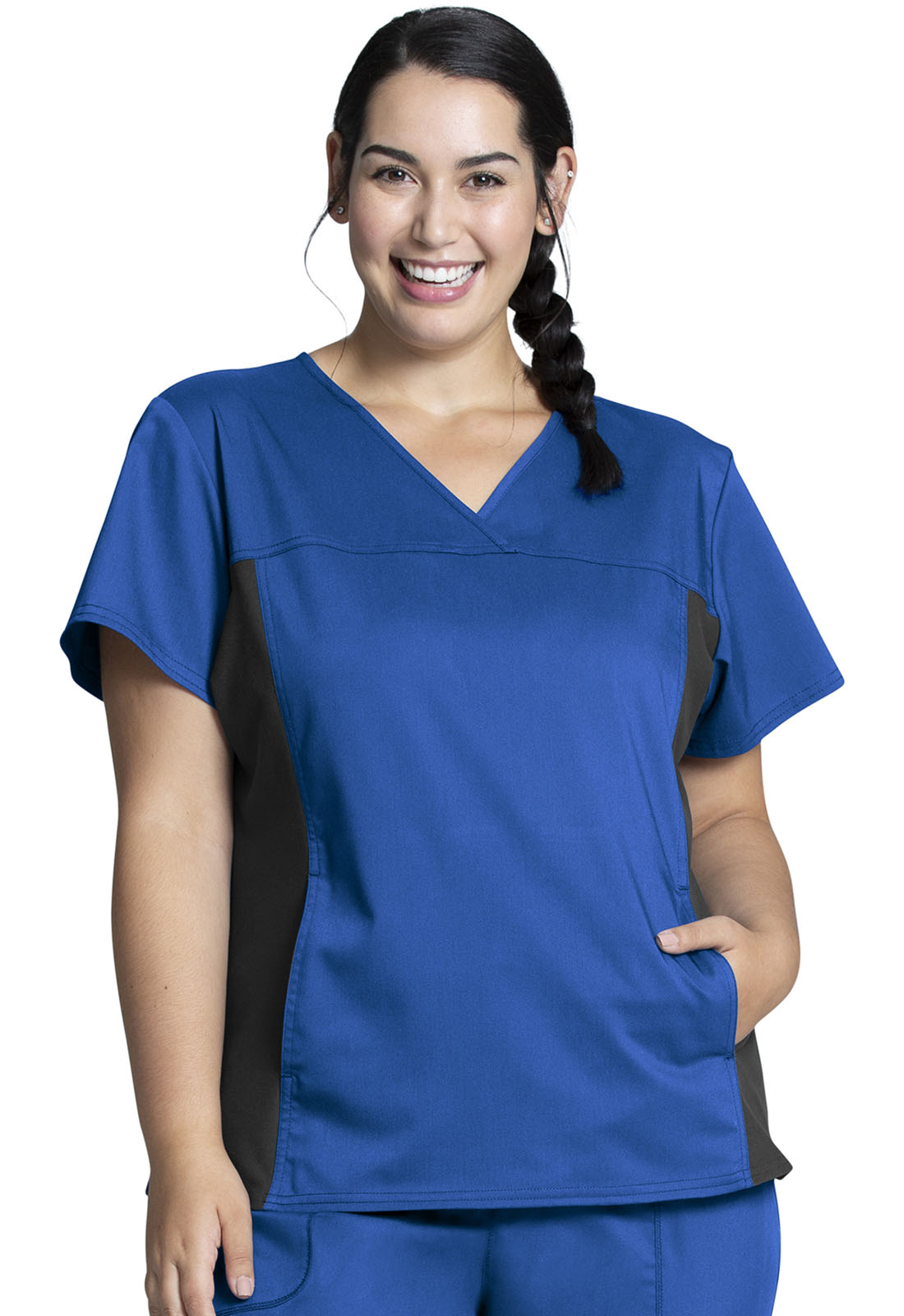 Revolution WW2875 V-Neck Knit Panel Top Royal Model Image Front | Cherokee Workwear