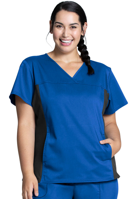 Revolution WW2875 V-Neck Knit Panel Top Royal Model Image Front | Cherokee Workwear