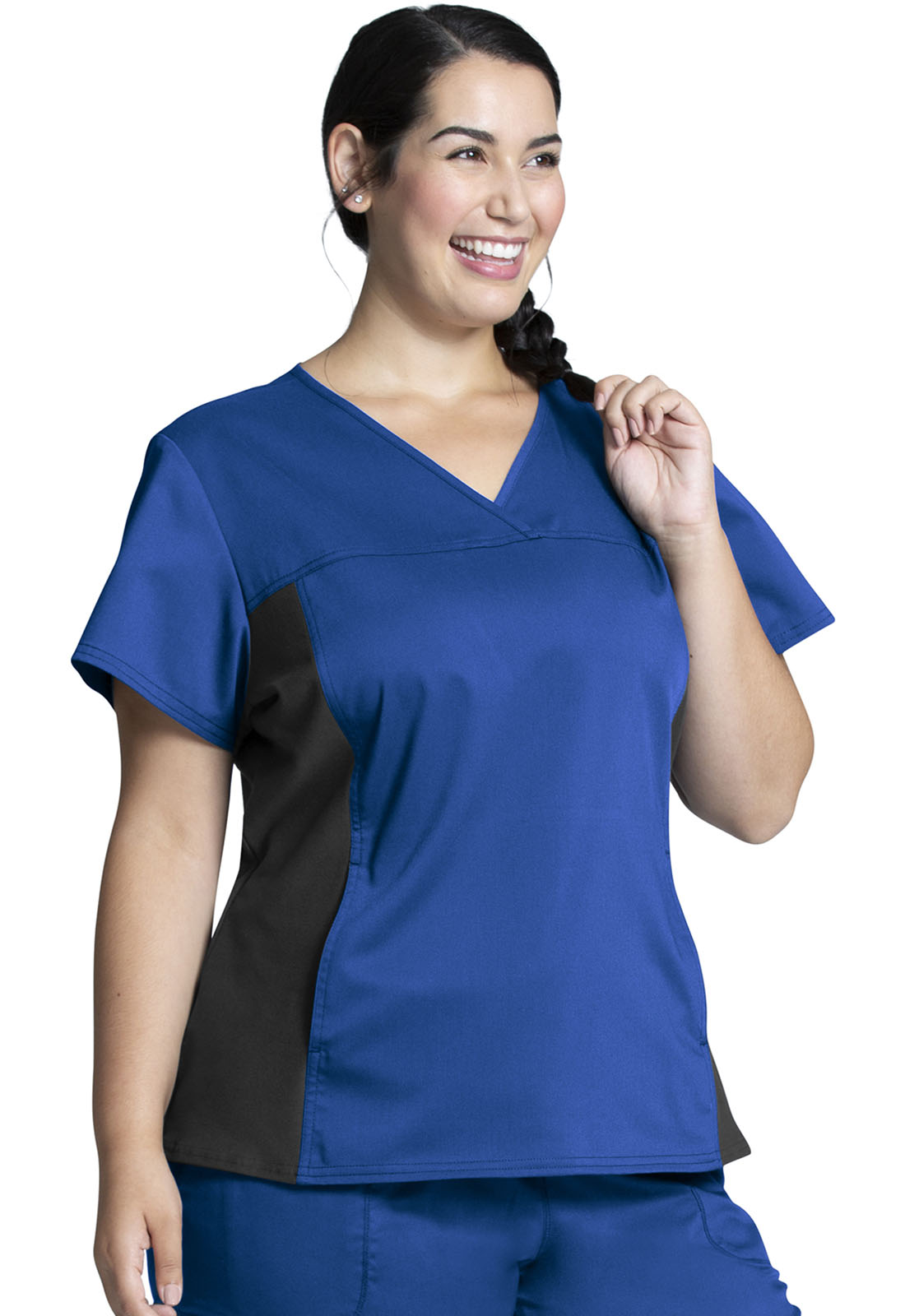 Revolution WW2875 V-Neck Knit Panel Top Royal Model Image Left Side | Cherokee Workwear