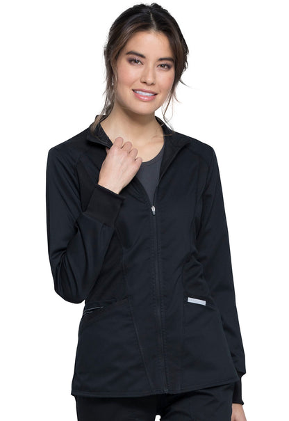 Revolution WW301 Zip Front High-Low Jacket Black Model Image Front | Cherokee Workwear