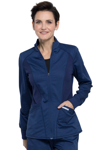 Revolution WW301 Zip Front High-Low Jacket Navy Model Image Front | Cherokee Workwear