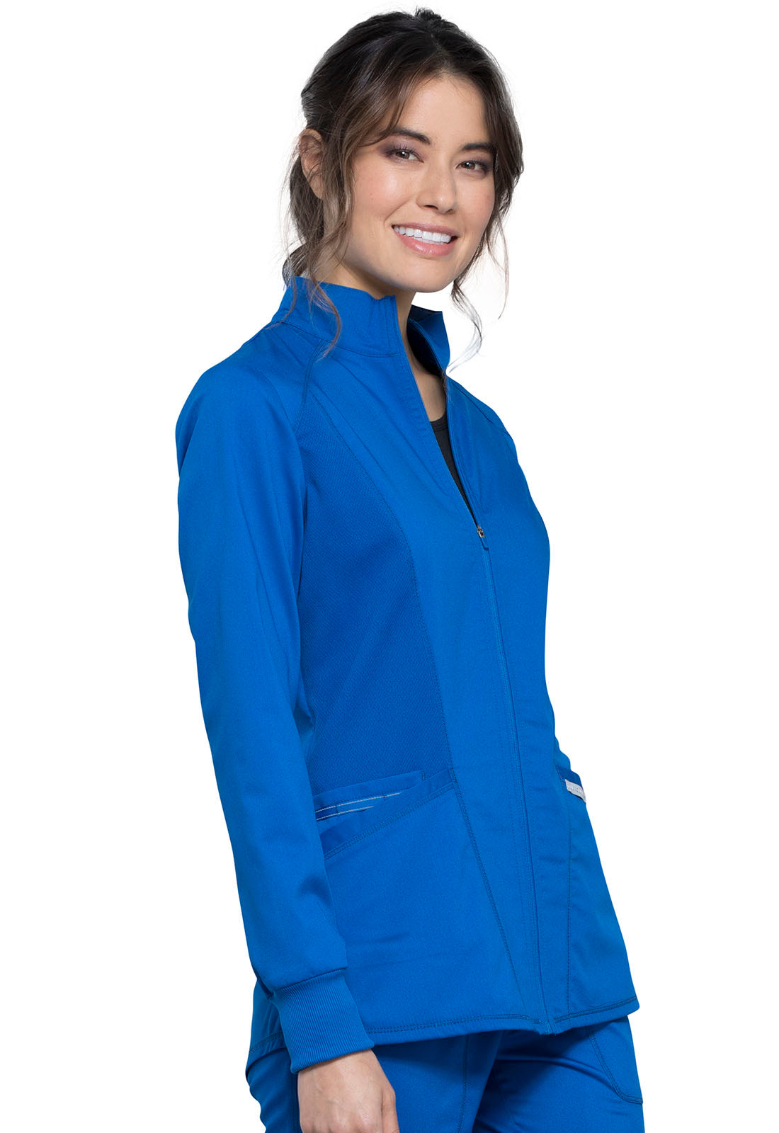 Revolution WW301 Zip Front High-Low Jacket Royal Model Image Left Side | Cherokee Workwear