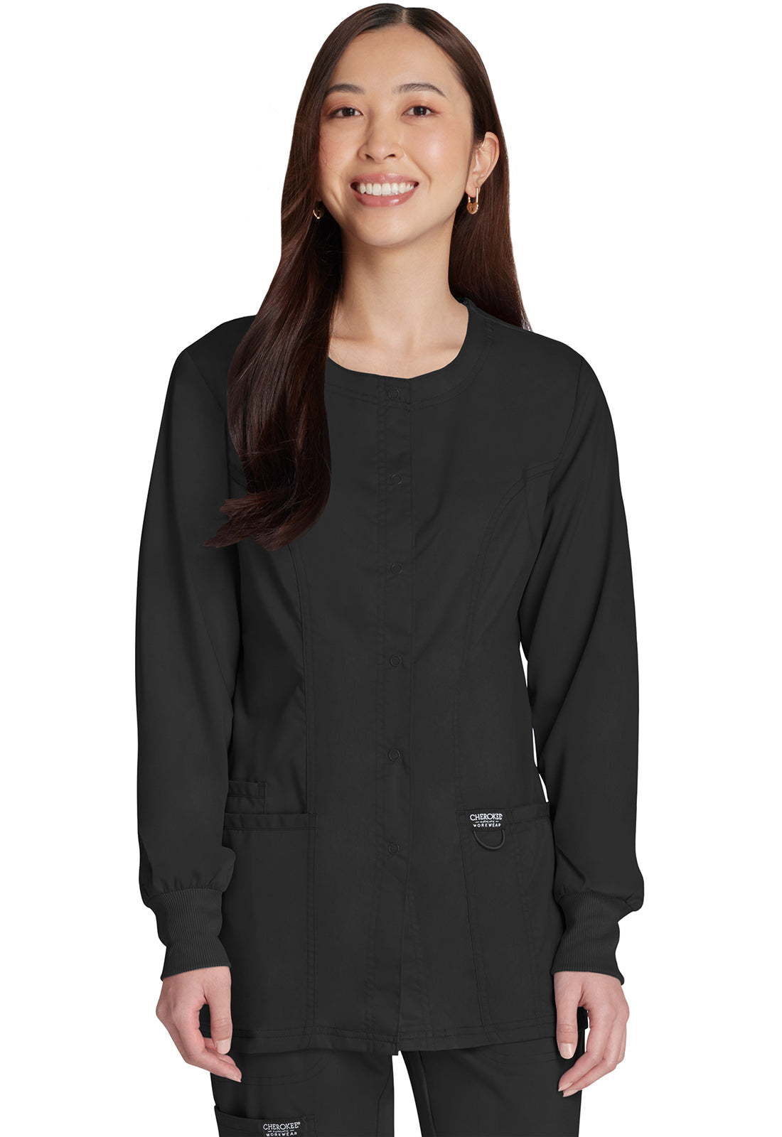 Revolution WW310 Snap Front Jacket Black Model Image Front | Cherokee Workwear