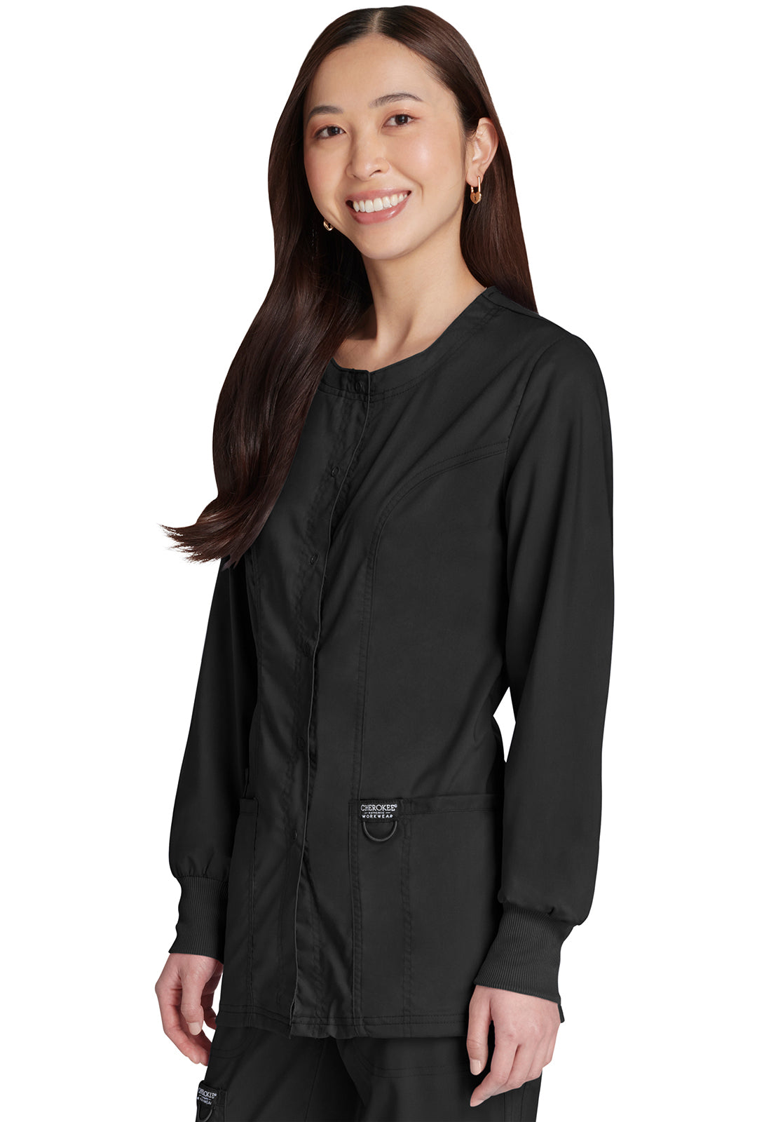 Revolution WW310 Snap Front Jacket Black Model Image Right Side | Cherokee Workwear