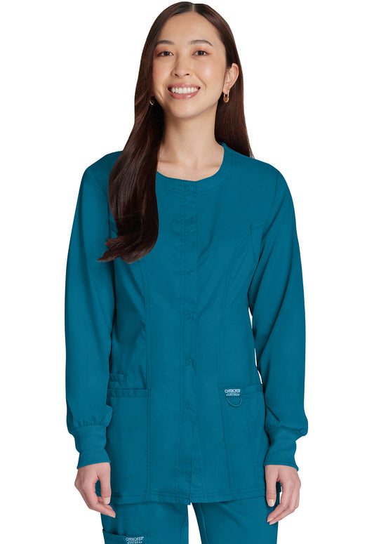 Revolution WW310 Snap Front Jacket Caribbean Blue Model Image Front | Cherokee Workwear