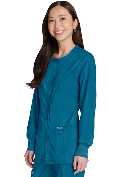 Revolution WW310 Snap Front Jacket Caribbean Blue Model Image Right Side | Cherokee Workwear