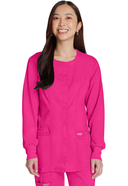 Revolution WW310 Snap Front Jacket Electric Pink Model Image Front | Cherokee Workwear