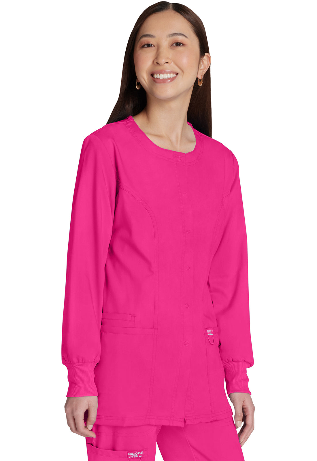 Revolution WW310 Snap Front Jacket Electric Pink Model Image Left Side | Cherokee Workwear