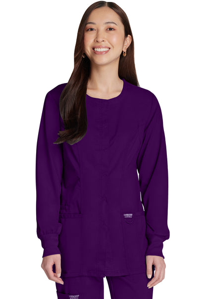 Revolution WW310 Snap Front Jacket Eggplant Model Image Front | Cherokee Workwear