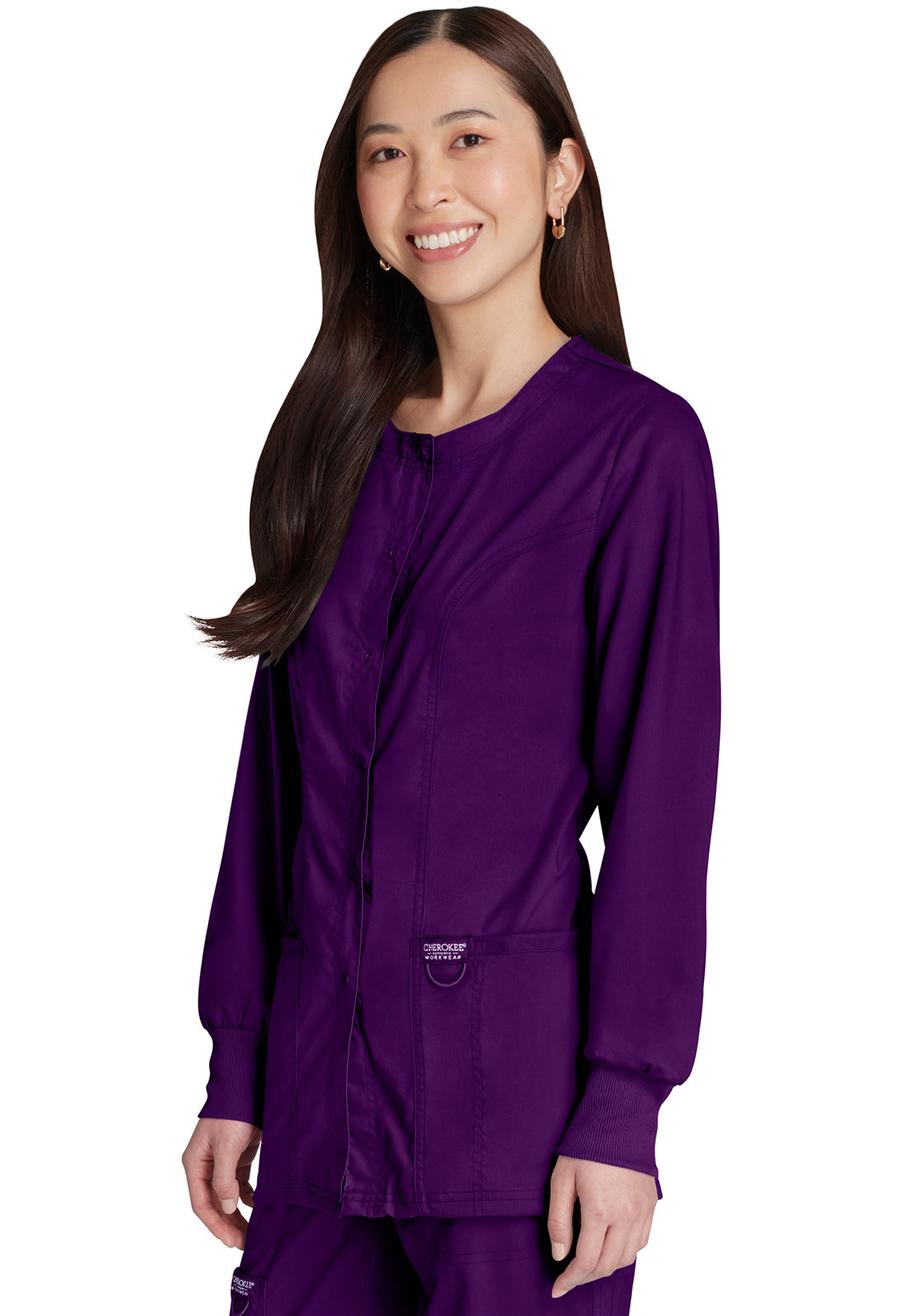 Revolution WW310 Snap Front Jacket Eggplant Model Image Right Side | Cherokee Workwear