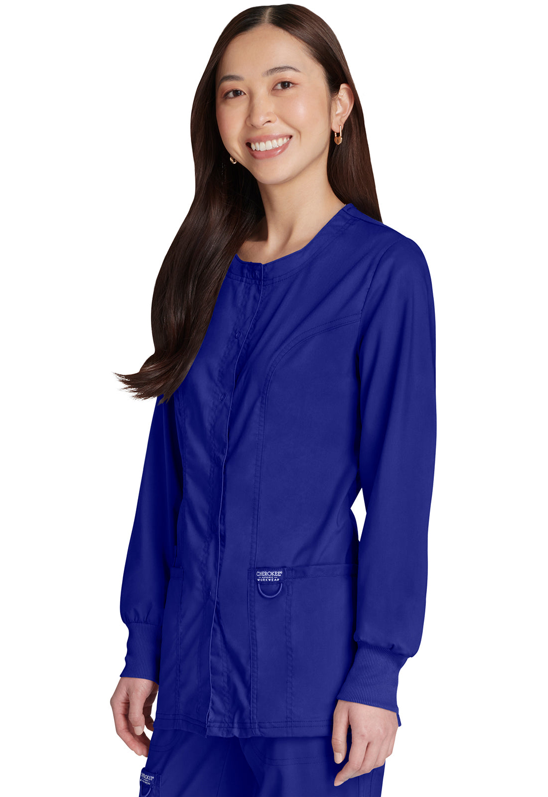 Revolution WW310 Snap Front Jacket Galaxy Blue Model Image Right Side | Cherokee Workwear