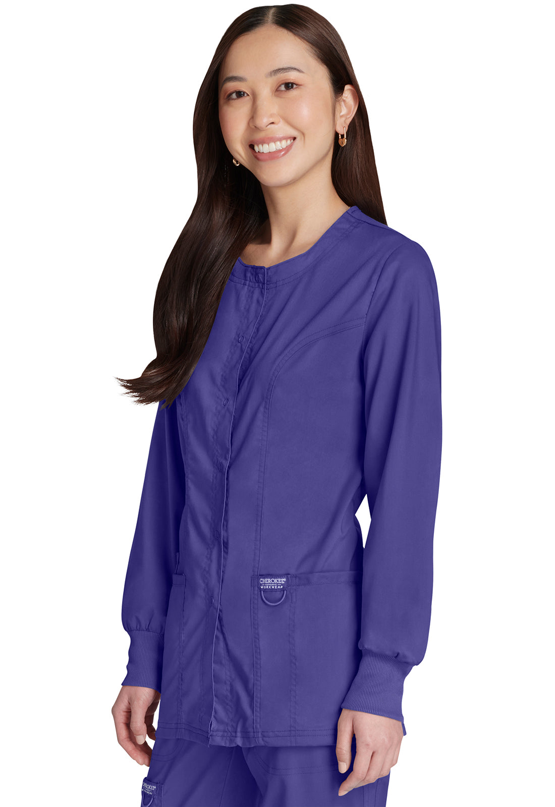 Revolution WW310 Snap Front Jacket Grape Model Image Right Side | Cherokee Workwear