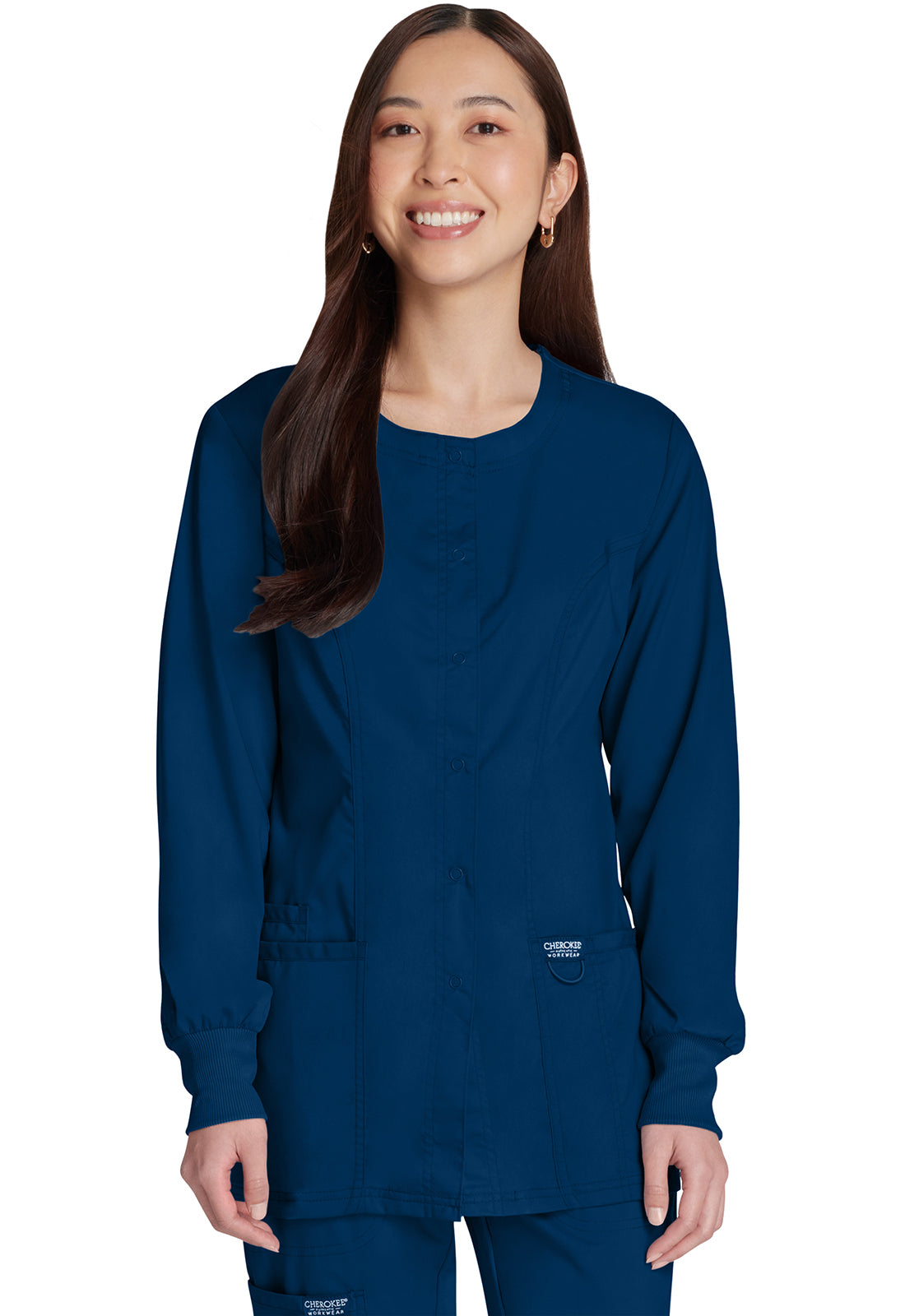 Revolution WW310 Snap Front Jacket Navy Model Image Front | Cherokee Workwear