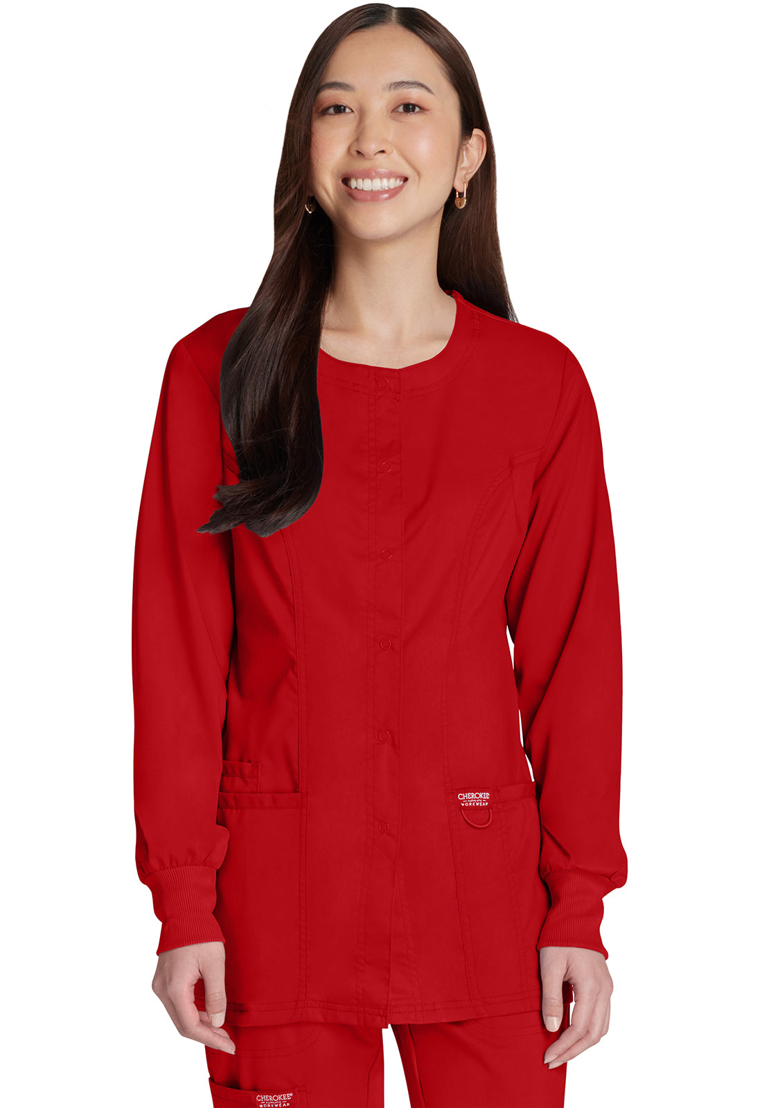 Revolution WW310 Snap Front Jacket Red Model Image Front | Cherokee Workwear