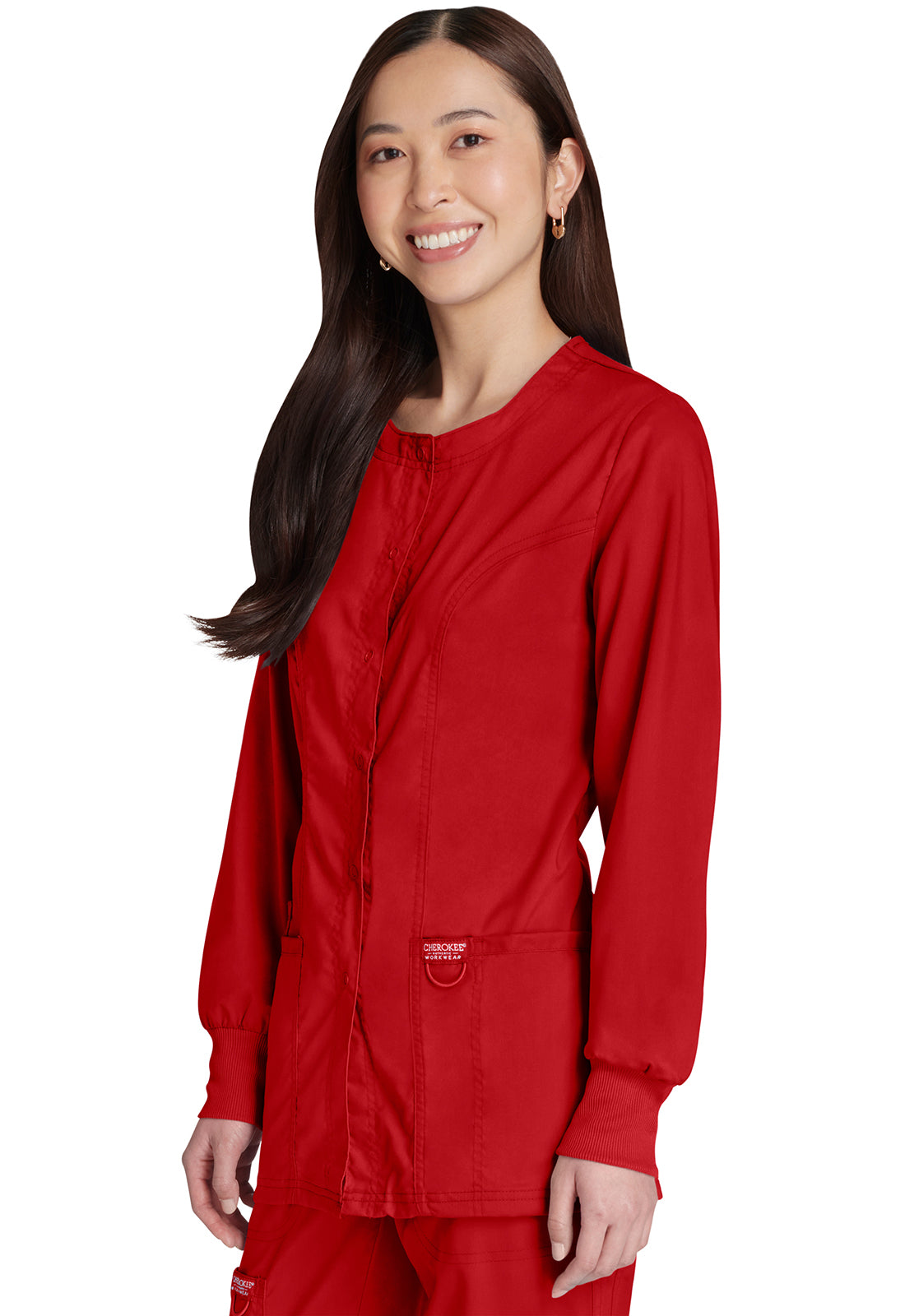 Revolution WW310 Snap Front Jacket Red Model Image Right Side | Cherokee Workwear