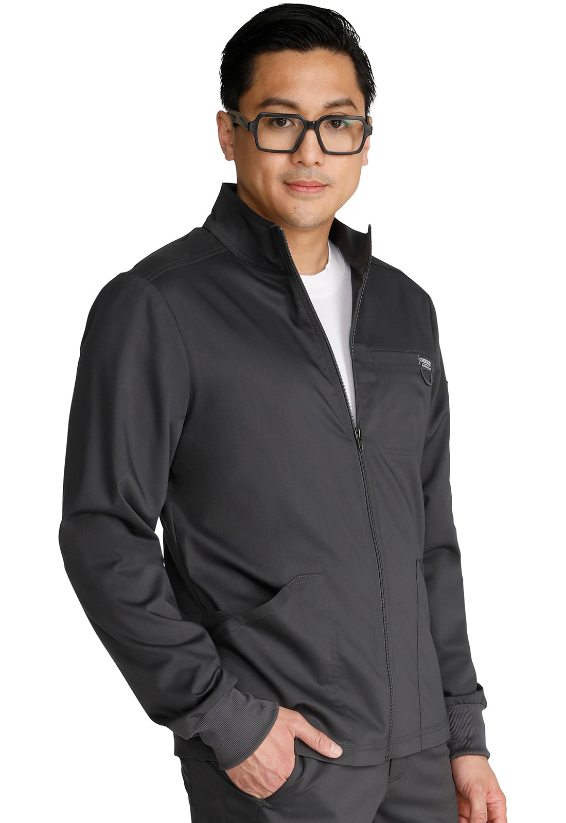 Revolution WW320 Men's Zip Front Jacket Pewter Model Image Left Side | Cherokee Workwear