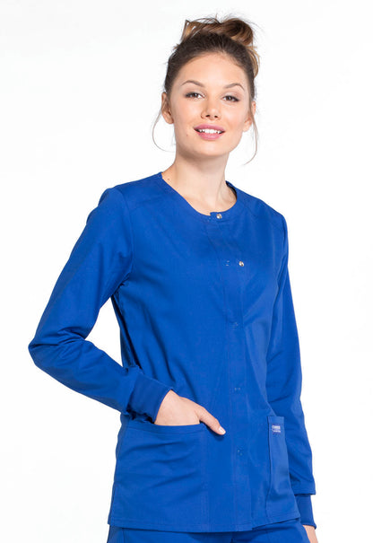 Professionals WW340 Snap Front Jacket Galaxy Blue Model Image Left Side | Cherokee Workwear