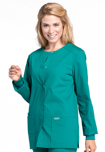 Professionals WW340 Snap Front Jacket Hunter Green Model Image Right Side | Cherokee Workwear