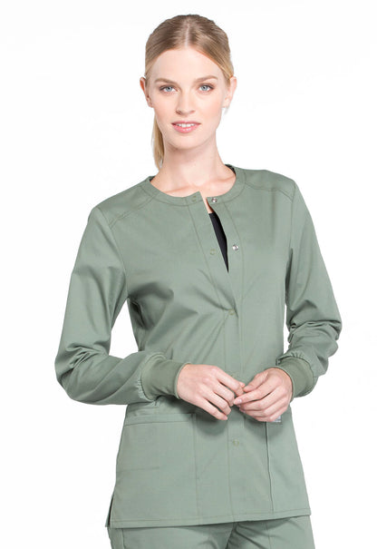 Professionals WW340 Snap Front Jacket Olive Model Image Front | Cherokee Workwear