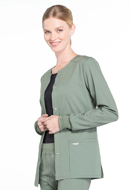 Professionals WW340 Snap Front Jacket Olive Model Image Right Side | Cherokee Workwear