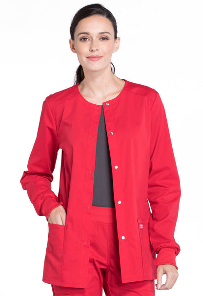 Professionals WW340 Snap Front Jacket Red Model Image Front | Cherokee Workwear