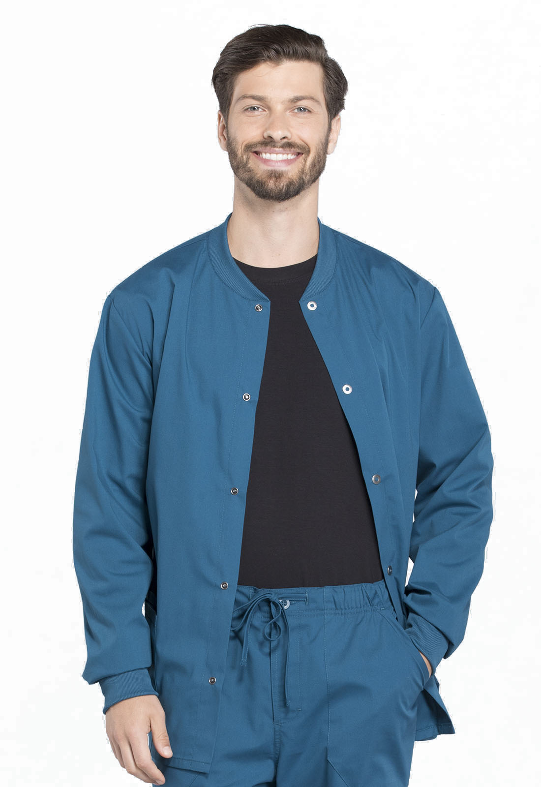 Professionals WW360 Men's Snap Front Jacket Caribbean Blue Model Image Front | Cherokee Workwear