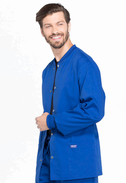 Professionals WW360 Men's Snap Front Jacket Galaxy Blue Model Image Right Side | Cherokee Workwear