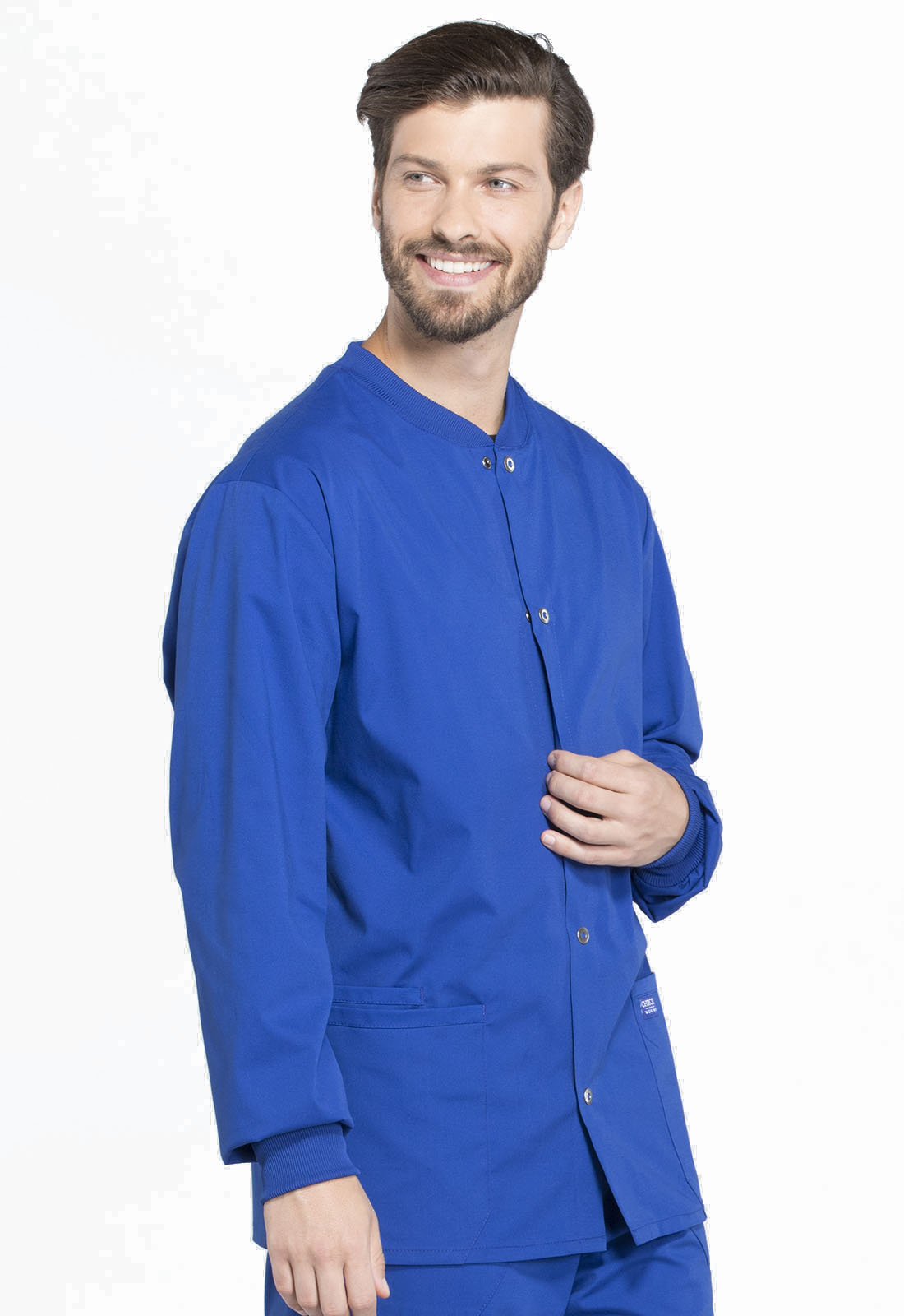 Professionals WW360 Men's Snap Front Jacket Galaxy Blue Model Image Left Side | Cherokee Workwear