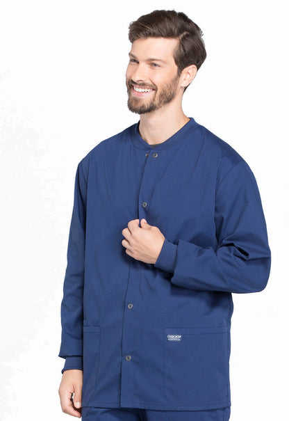 Professionals WW360 Men's Snap Front Jacket Navy Model Image Right Side | Cherokee Workwear