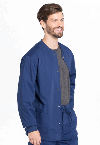 Professionals WW360 Men's Snap Front Jacket Navy Model Image Left Side | Cherokee Workwear