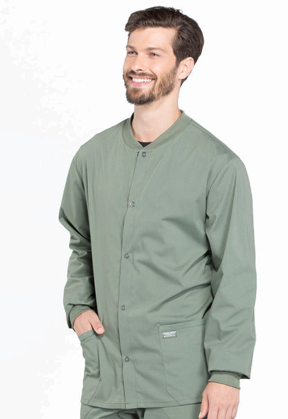 Professionals WW360 Men's Snap Front Jacket Olive Model Image Right Side | Cherokee Workwear