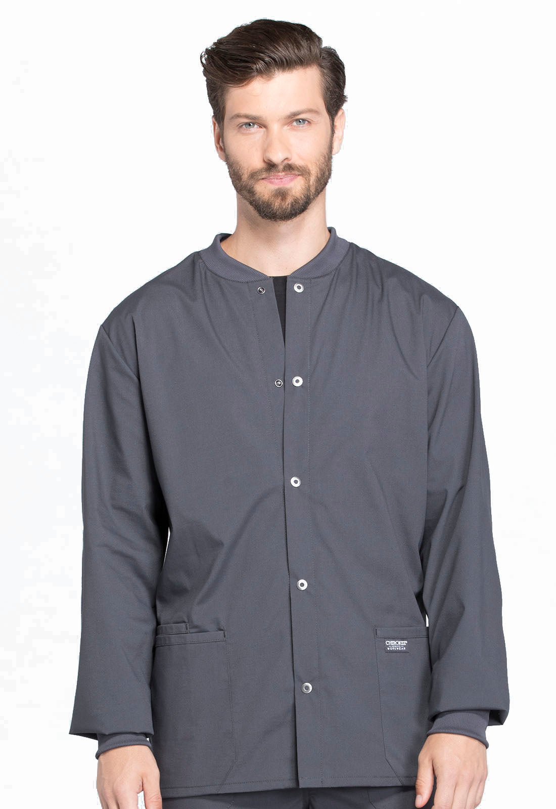 Professionals WW360 Men's Snap Front Jacket Pewter Model Image Front | Cherokee Workwear