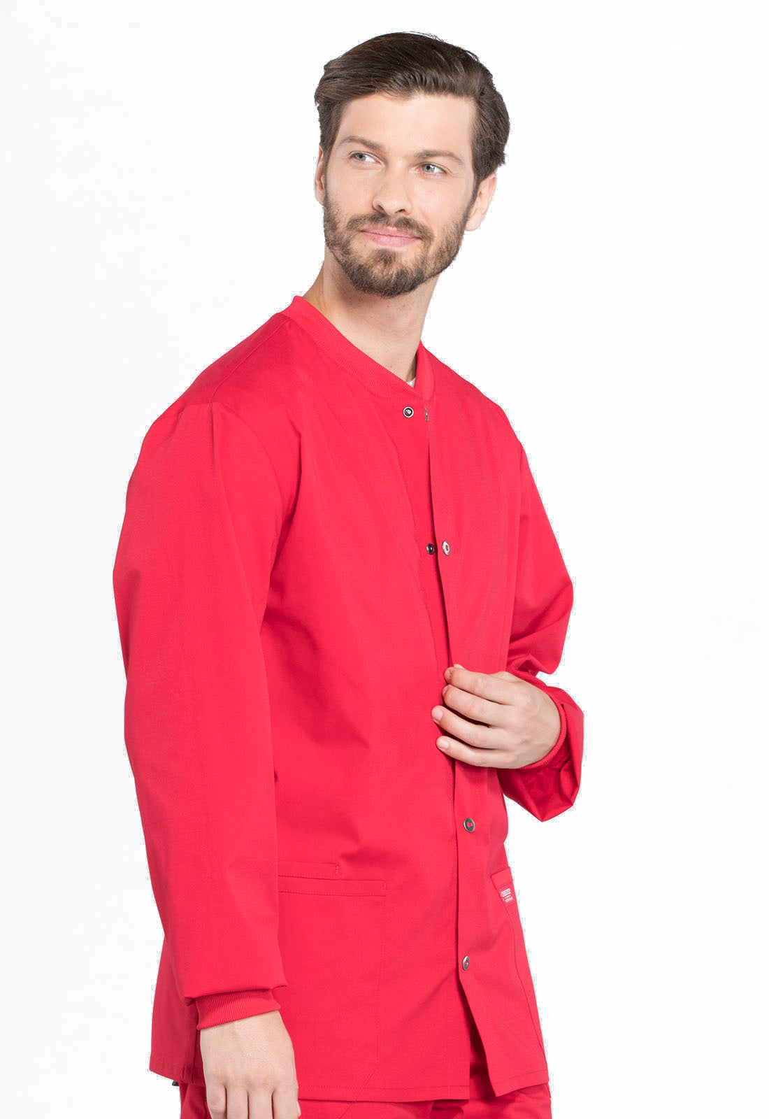 Professionals WW360 Men's Snap Front Jacket Red Model Image Left Side | Cherokee Workwear