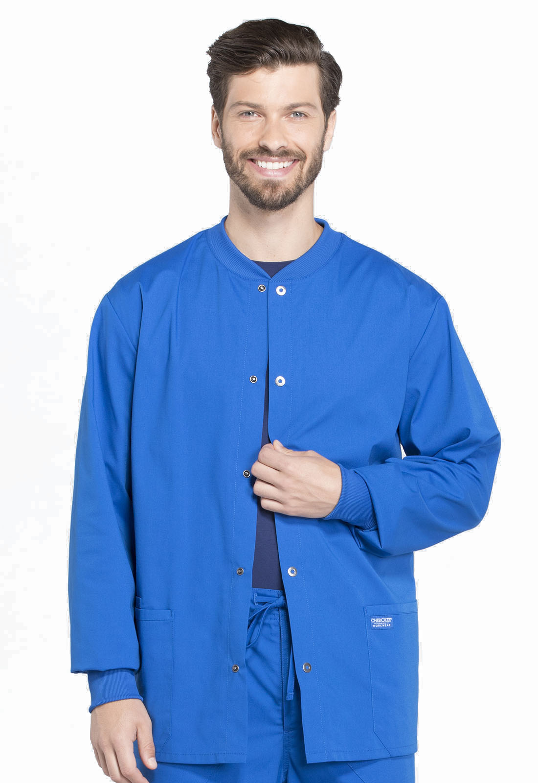 Professionals WW360 Men's Snap Front Jacket Royal Model Image Front | Cherokee Workwear