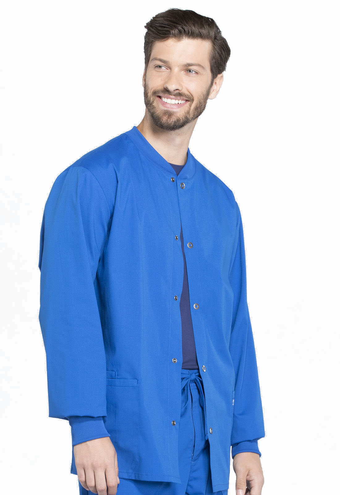 Professionals WW360 Men's Snap Front Jacket Royal Model Image Left Side | Cherokee Workwear