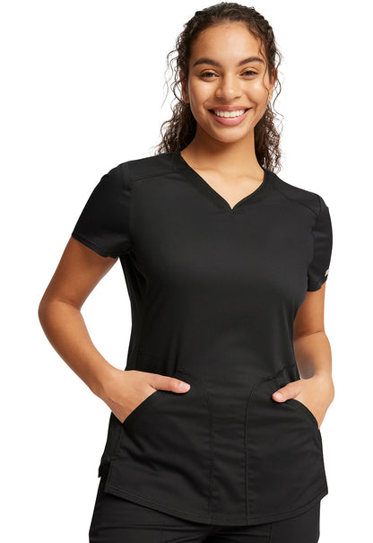 Revolution WW601 V-Neck Top Black Model Image Front | Cherokee Workwear