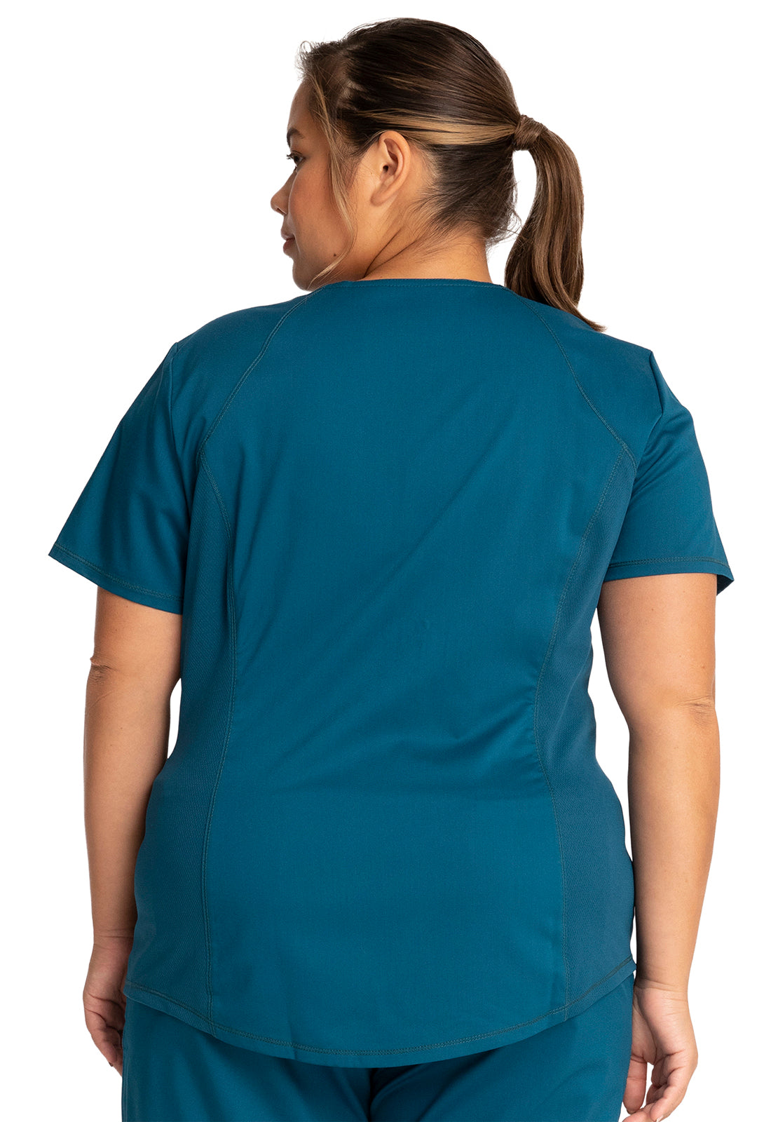 Revolution WW601 V-Neck Top Caribbean Blue Model Image Back | Cherokee Workwear